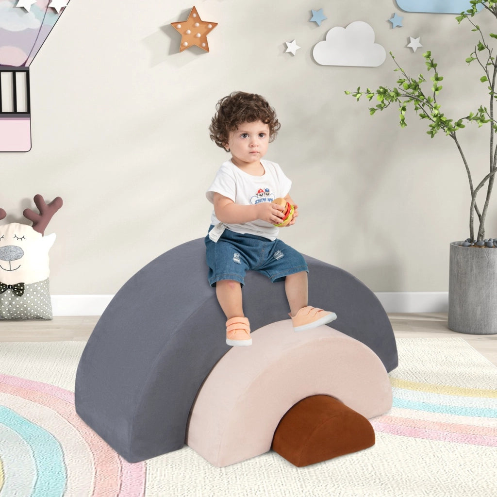 Set di giocattoli per arrampicata per bambini di 3 pezzi, Tunnel gioco interna in schiuma con riempimento elastico Grigio-Giocattoli educativi