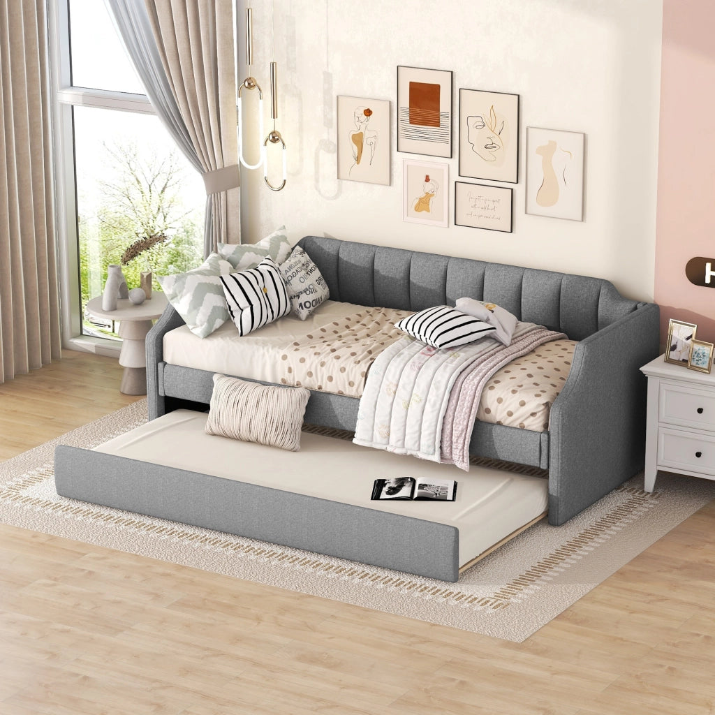 Letto a Divanetto 90 x 200 cm; Letto Singolo; Estraibile; in Cotone Lino; Grigio