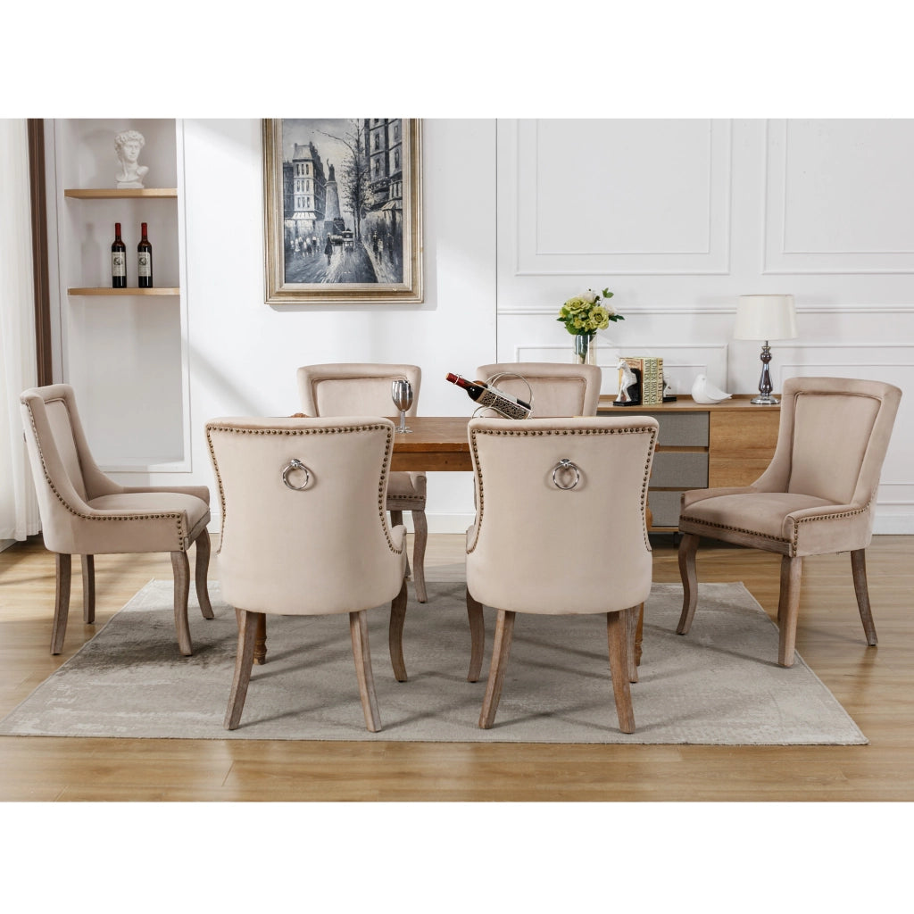 Sedia da pranzo lussuosa - Zephmum - 6 pezzi - Rivestimento in velluto beige