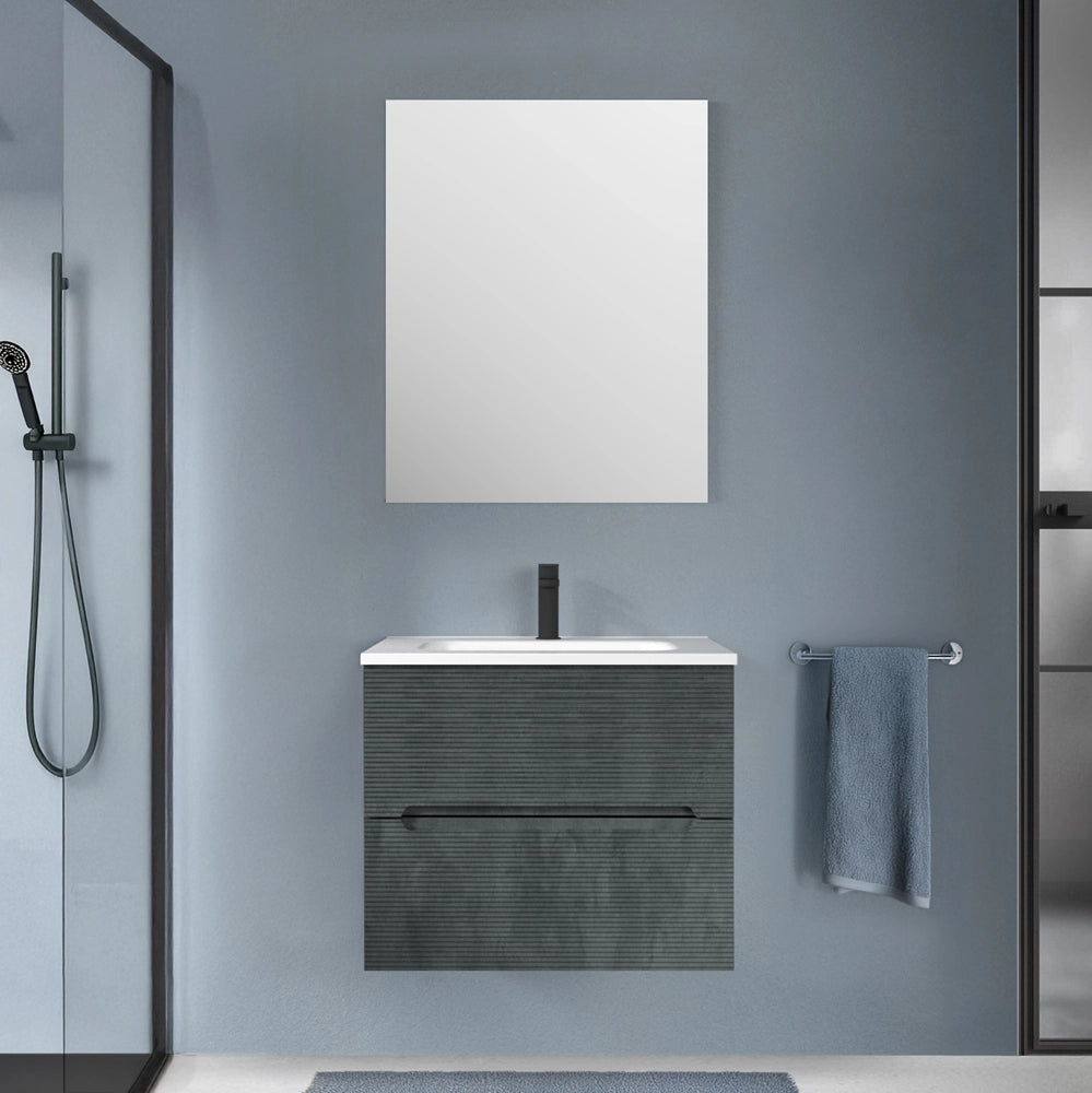 Mobile bagno sospeso 60 lava cannettato 2 cassetti lavabo e specchio Rigo
