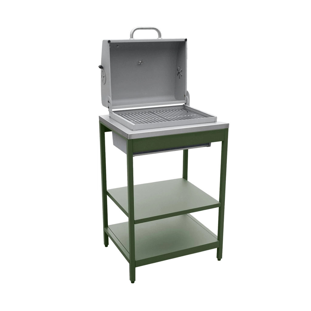 Mobile e barbecue a carbone in acciaio inossidabile con griglia