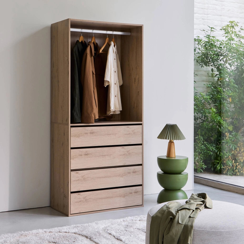 Modulo guardaroba con 4 cassetti e 1 spazio appendiabiti, marrone