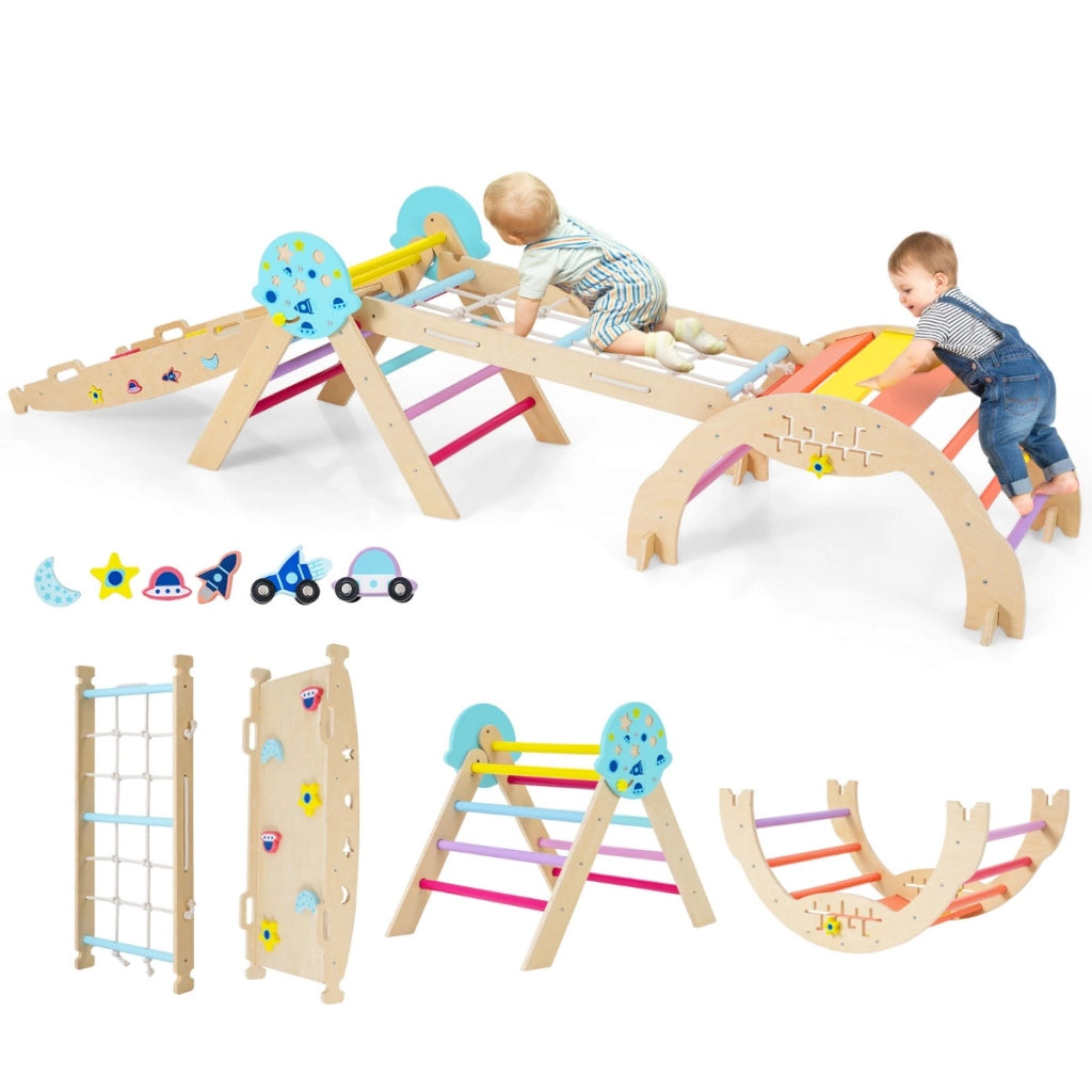 Set triangolo giocattoli pieghevoli per bambini che scalano, Triangolo palestra interno con scivolo ad arco Colorato-Arrampicate e scivoli