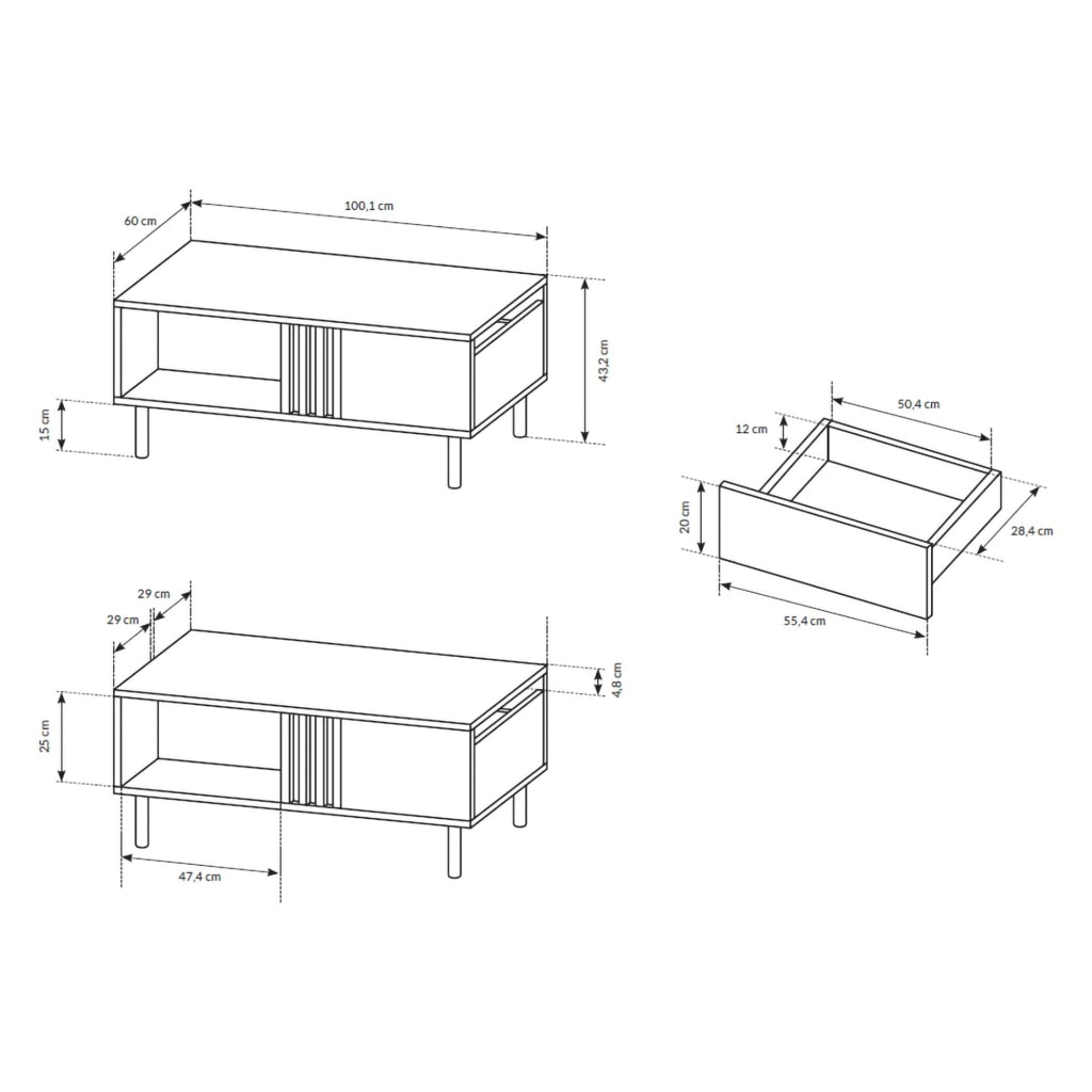 Kasese, Tavolino da Salotto un Cassetto, 100x60x4h cm Marrone Rovere Nodi