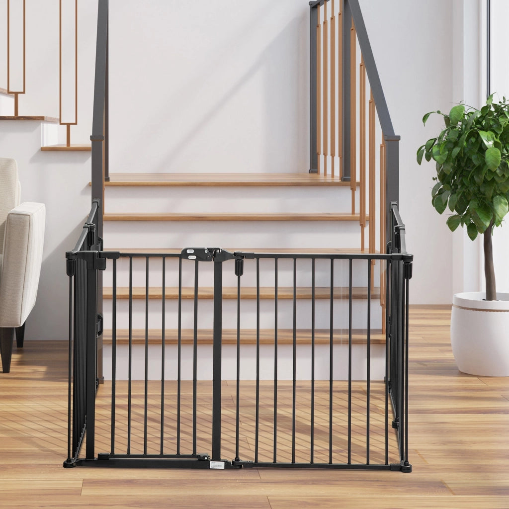 Recinto per Cani Gatti Pieghevole 362,5x2x76 cm 6 Sezioni in Acciaio Nero