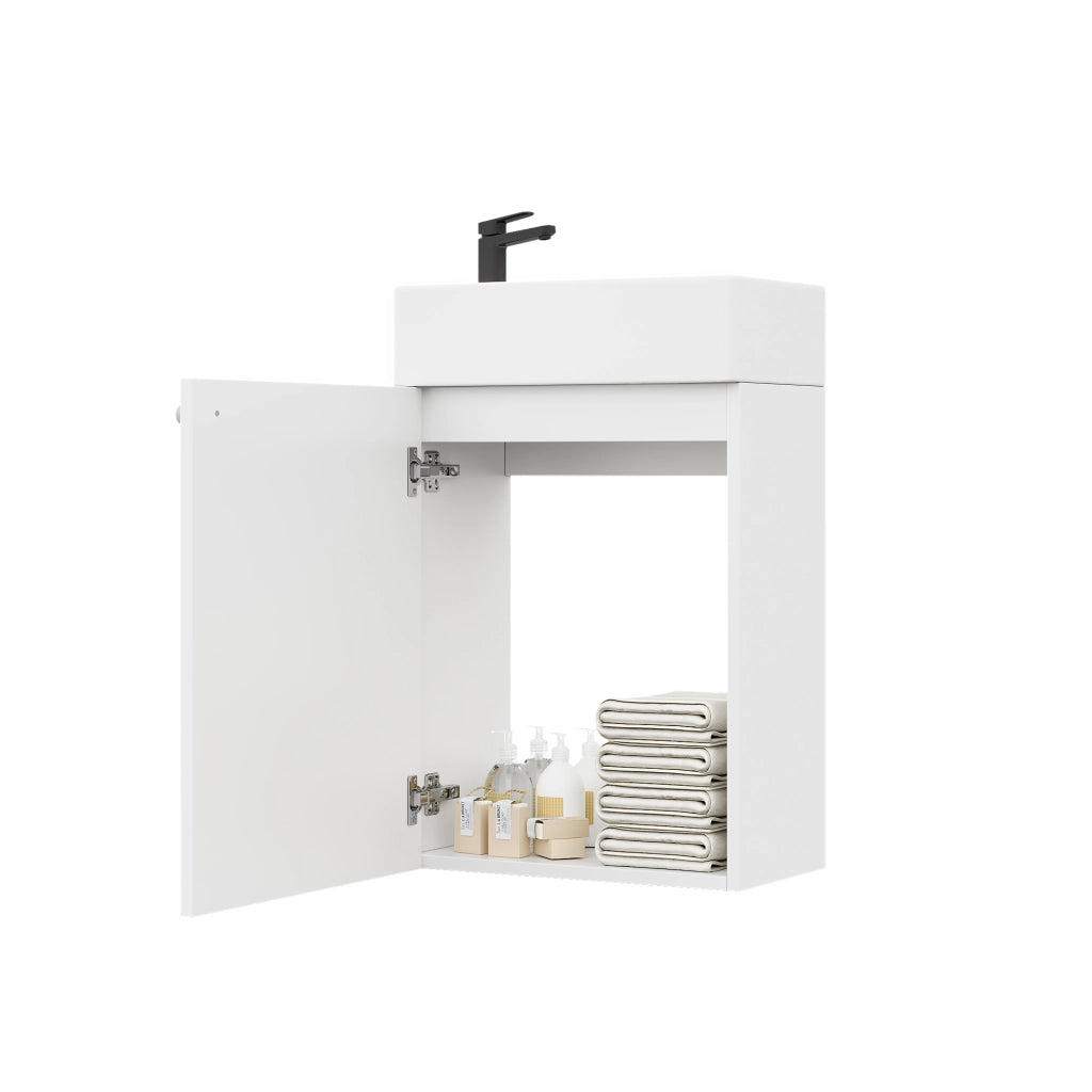 Mobile lavabo da parete bianco 41 x 23 x 62,5 cm con finitura laccata e chiusura soft-close