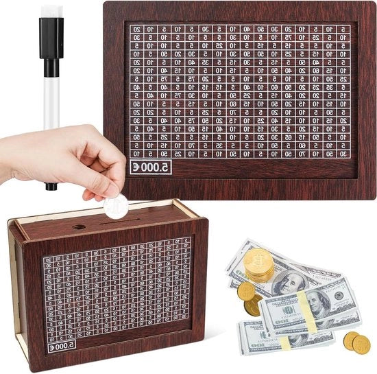 Cassa di risparmio per bambini in legno - conta - maiale da risparmio - banca del denaro - obiettivo di risparmio - cifre - 5000 - 20 x 145 x 77 cm