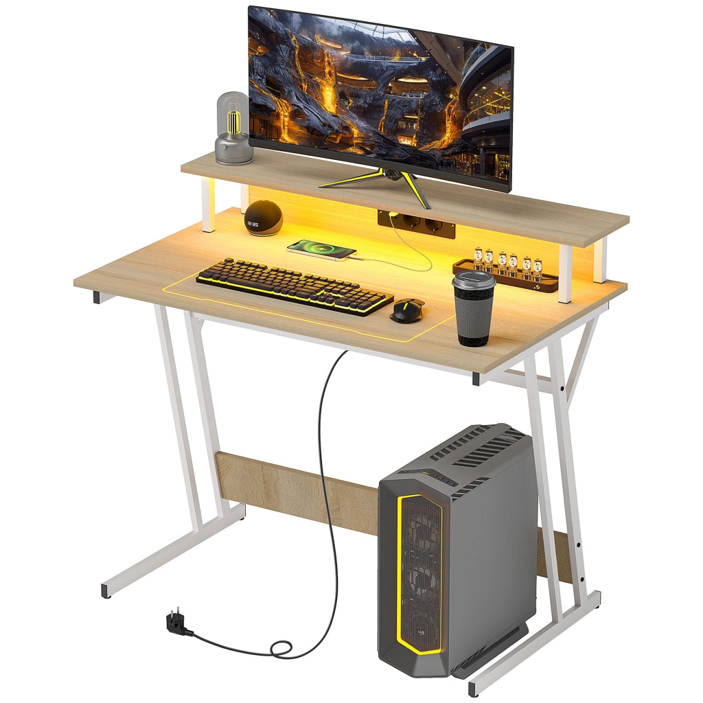 Scrivania Gaming con LED 100x60 cm ¨C Zephmum ¨C Legno Naturale