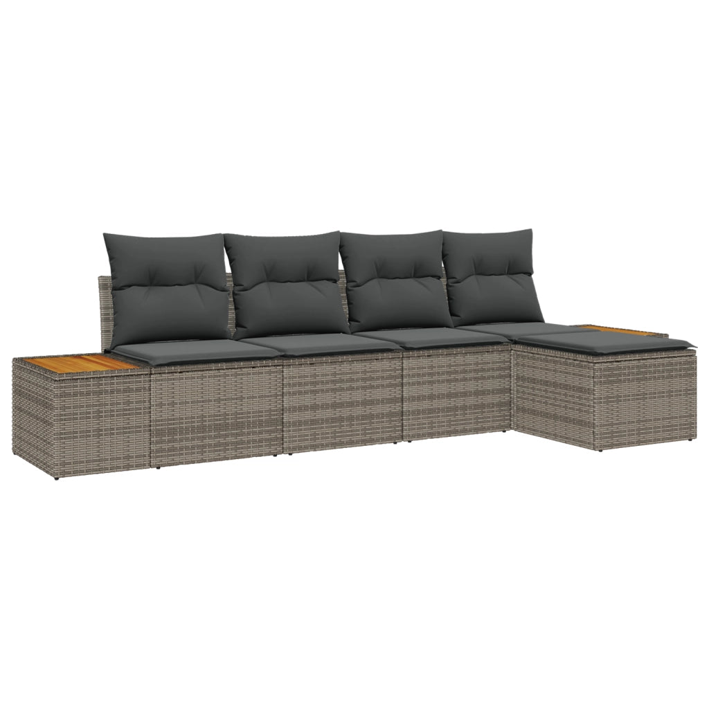 Set Divano da Giardino di 5 Pezzi con Cuscini Grigio Rattan Acacia