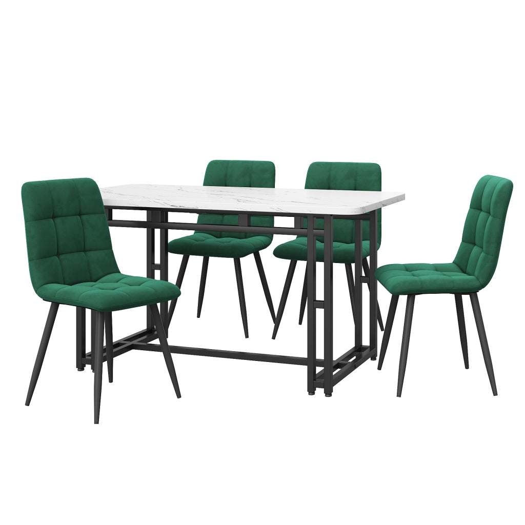 Tavolo da pranzo per 4 persone con 4 sedie in velluto, piano in MDF e gambe in metallo, per soggiorno, 120 × 70 cm