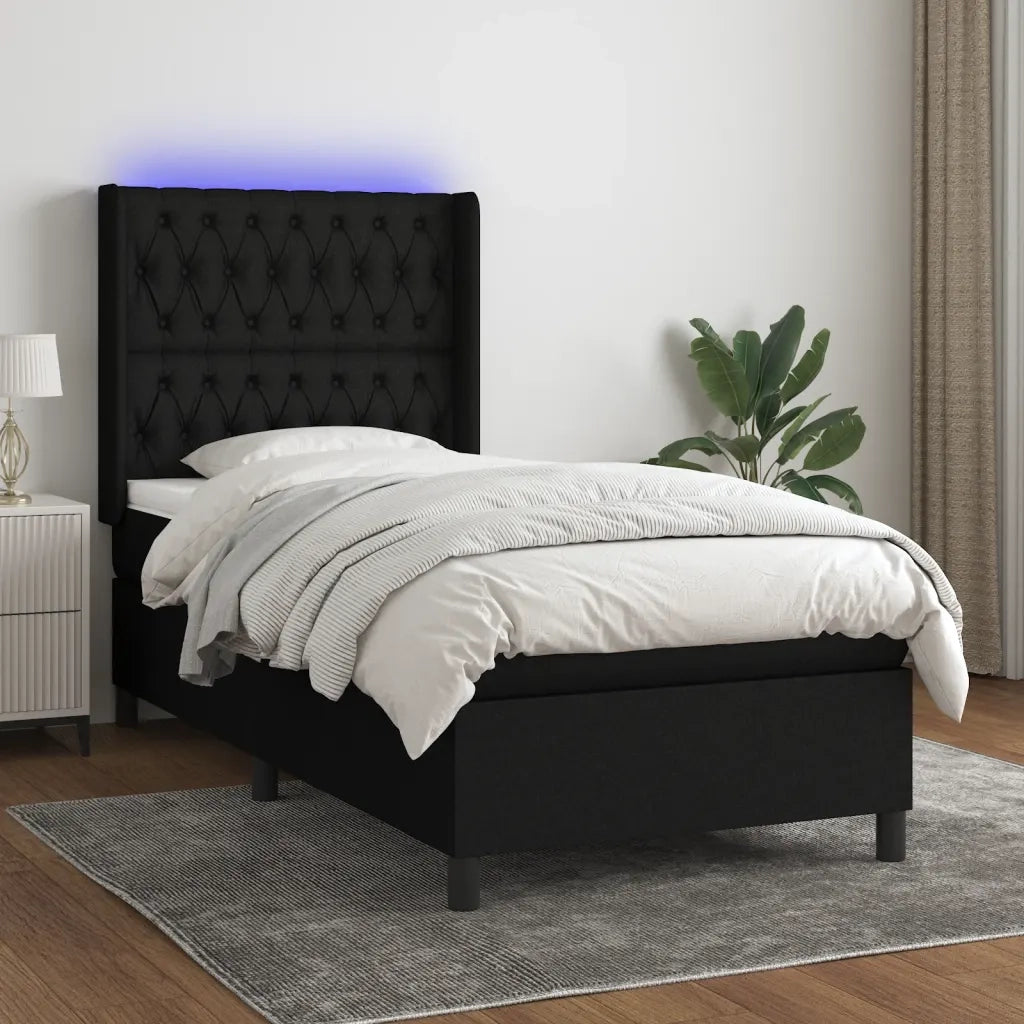 Letto a Molle con Materasso e LED Nero 100x200 cm in Tessuto 3138535