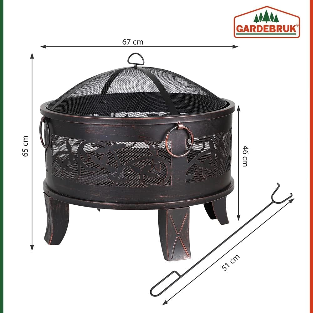 Braciere Rotondo Ø 67cm Acciaio Parascintille Attizzatoio Bracieri da Esterno Giardino