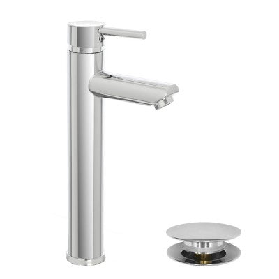 Miscelatore lavabo alto inox cromo lucido con piletta click-clack  York
