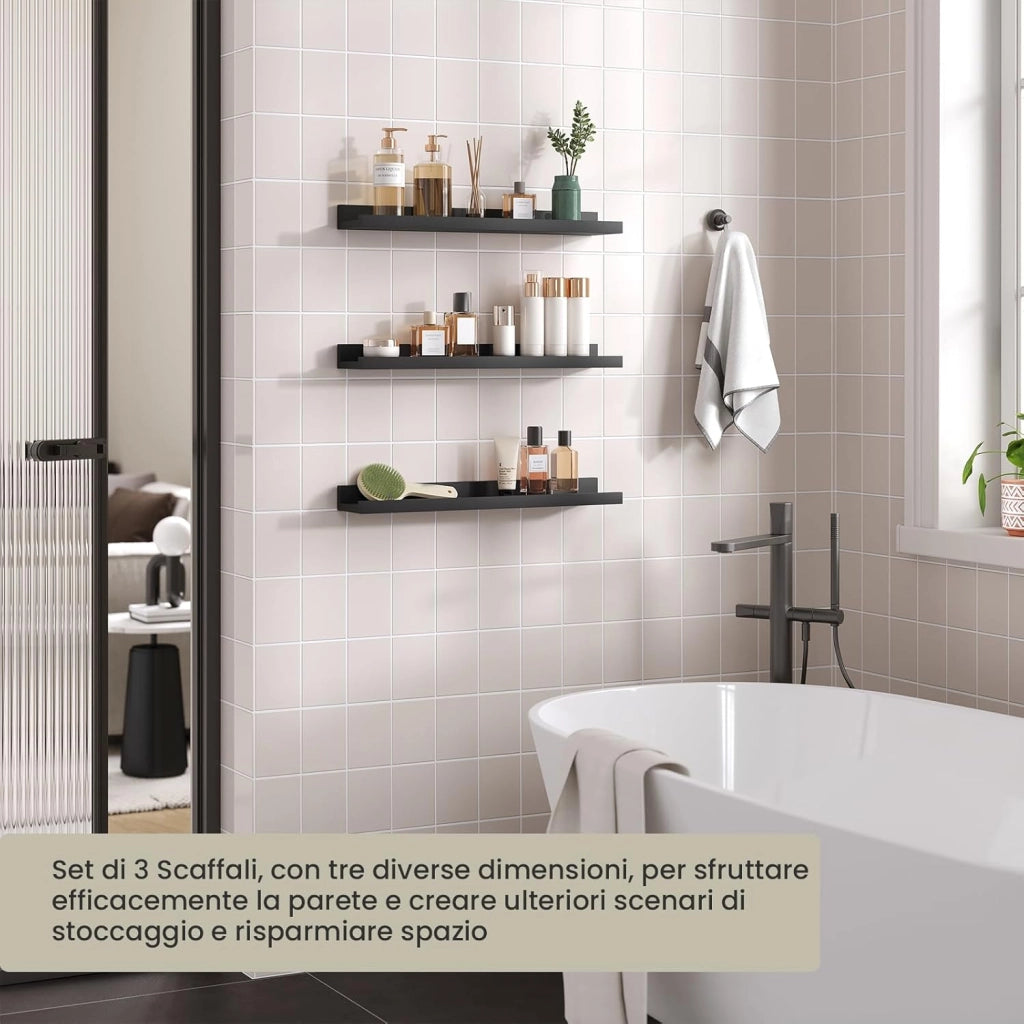 Set di 6 scaffali da Parete, per Foto, per Soggiorno, Camera da Letto, Bagno, Cucina, 60 x 5 x 12 cm