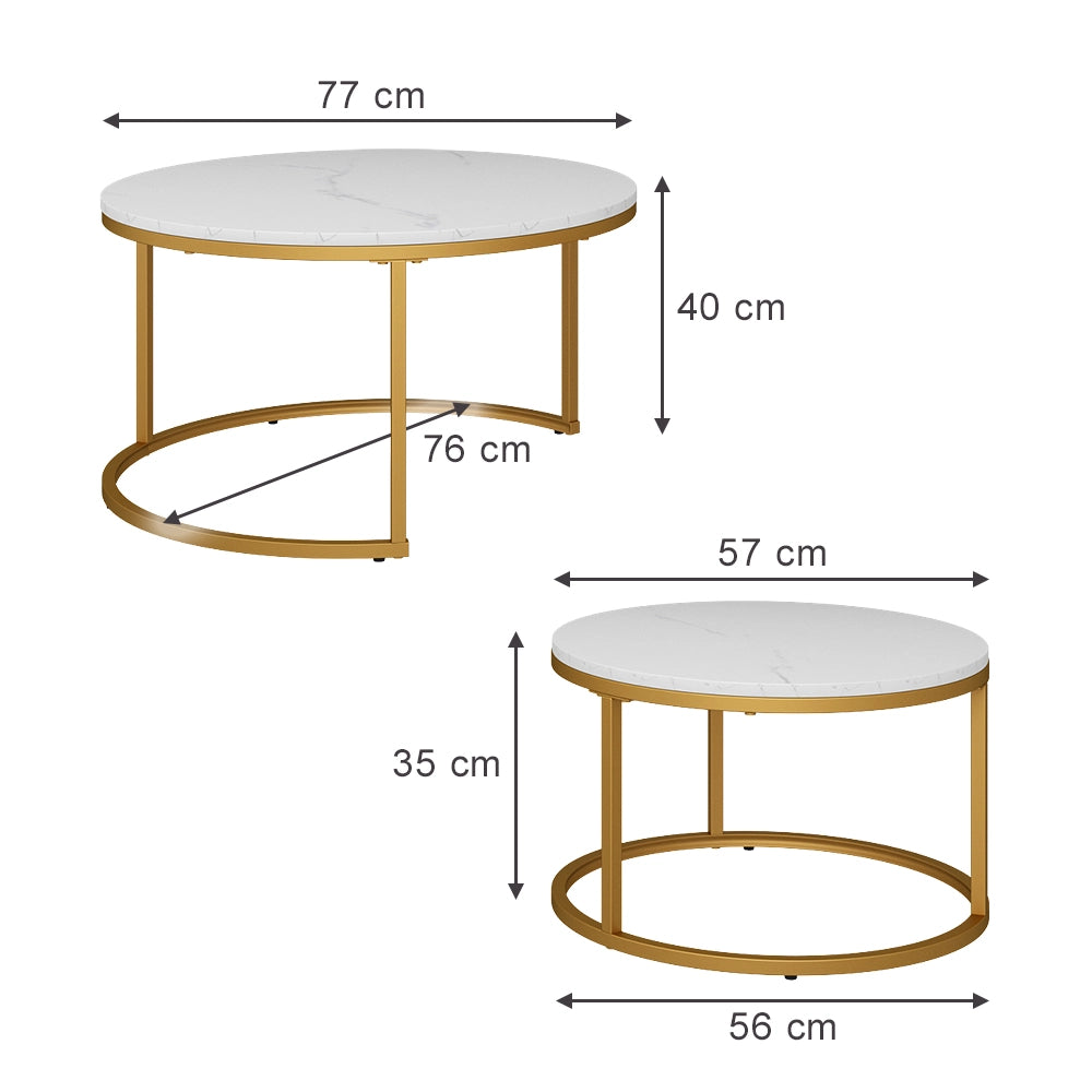 Vicco Tavolino da divano Bianco/Oro 77 x 40 cm 2 parti