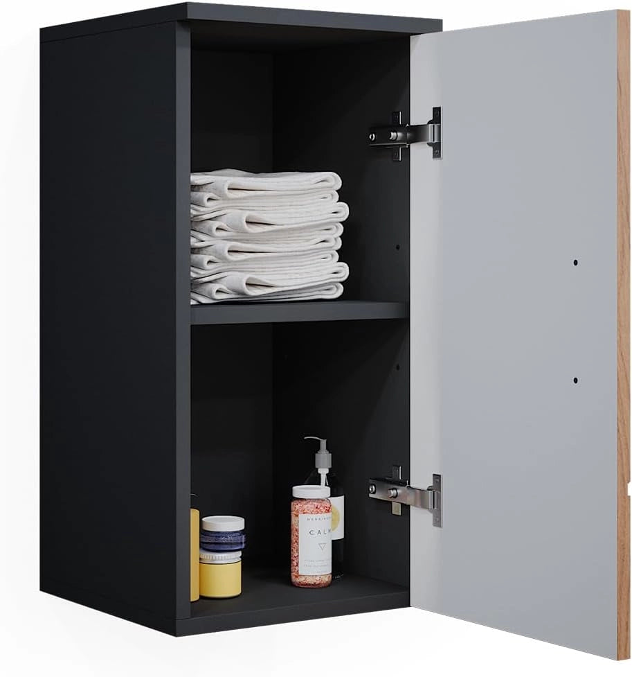 Mobile bagno Irma, Quercia dorata/antracite, 30 x 59 cm, adatto al montaggio a parete e combinabile con altri mobili Irma