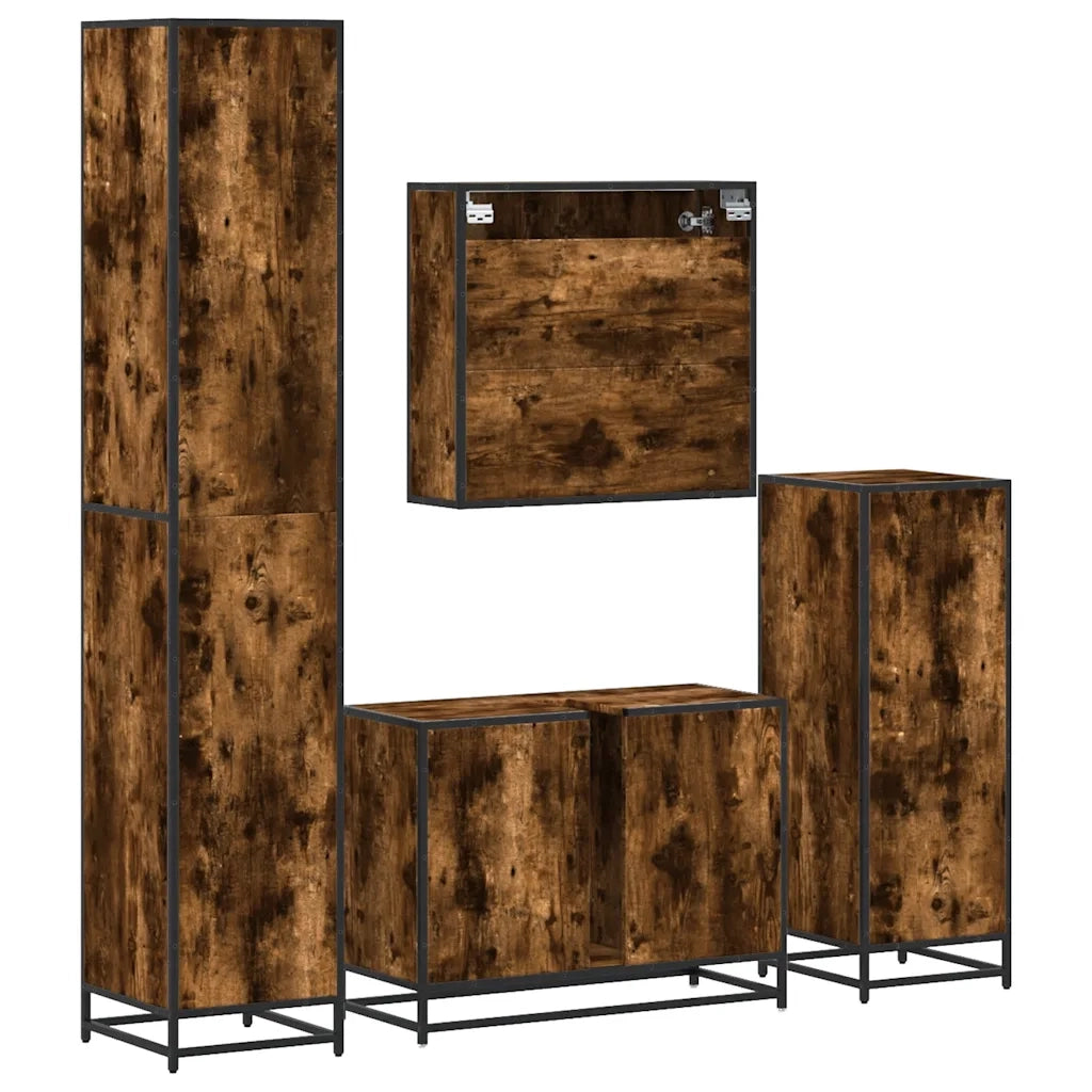 Set Mobili da Bagno 4 pz Rovere Fumo in Legno Multistrato