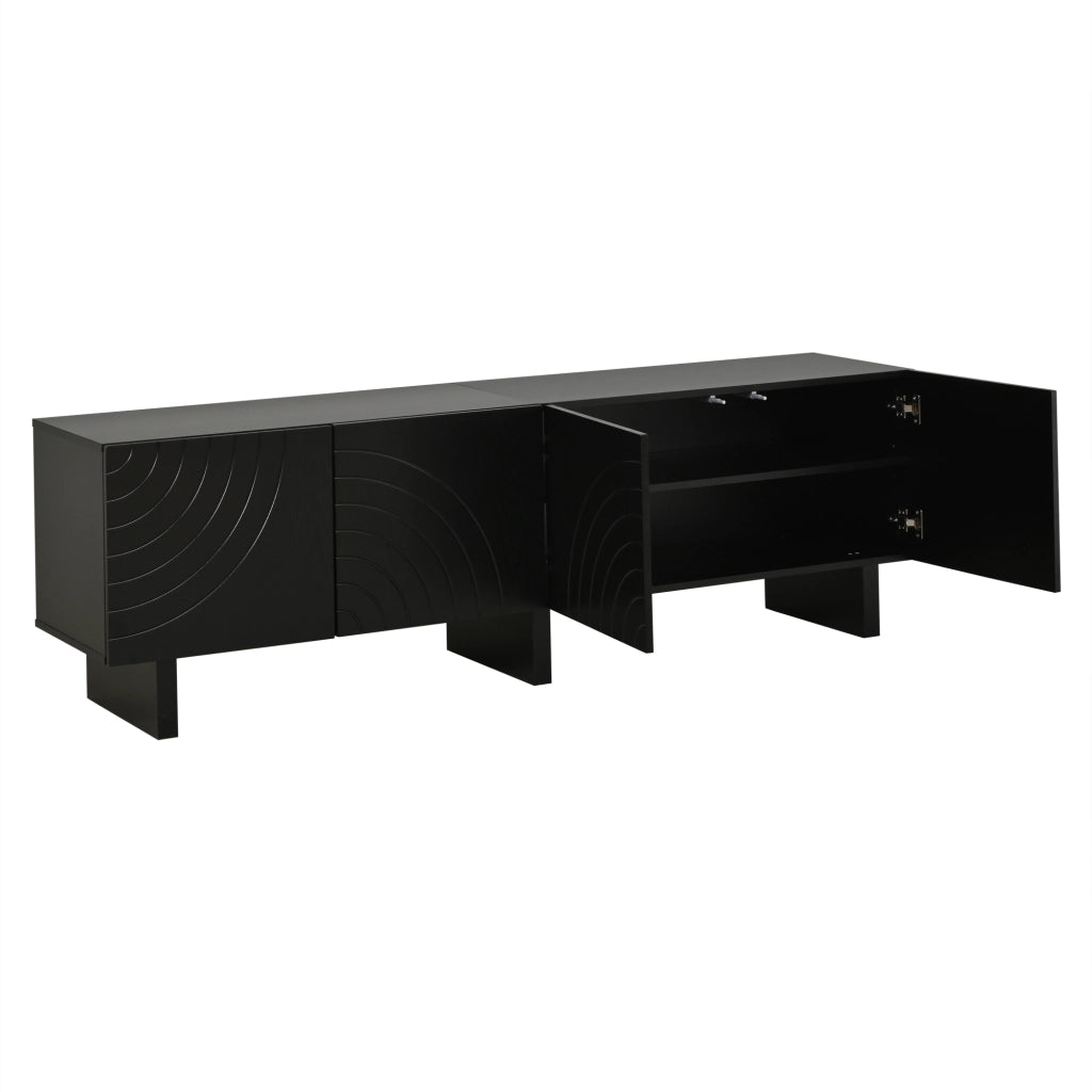 Mobile TV con 4 ante; per soggiorno; in pannello truciolare; 180×40×55 cm; nero