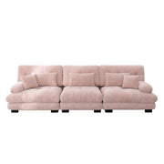 Divano angolare modulare 3 posti in chenille rosa con seduta profonda e imbottitura confortevole