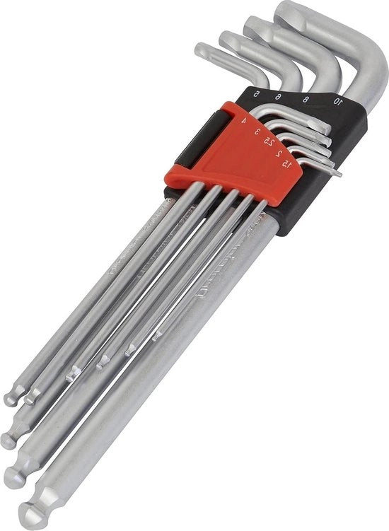 Set di chiavi a testa a sfera in acciaio inox 9 pezzi con misuratore a chiave a molla in argento - 1,5 mm 10 mm