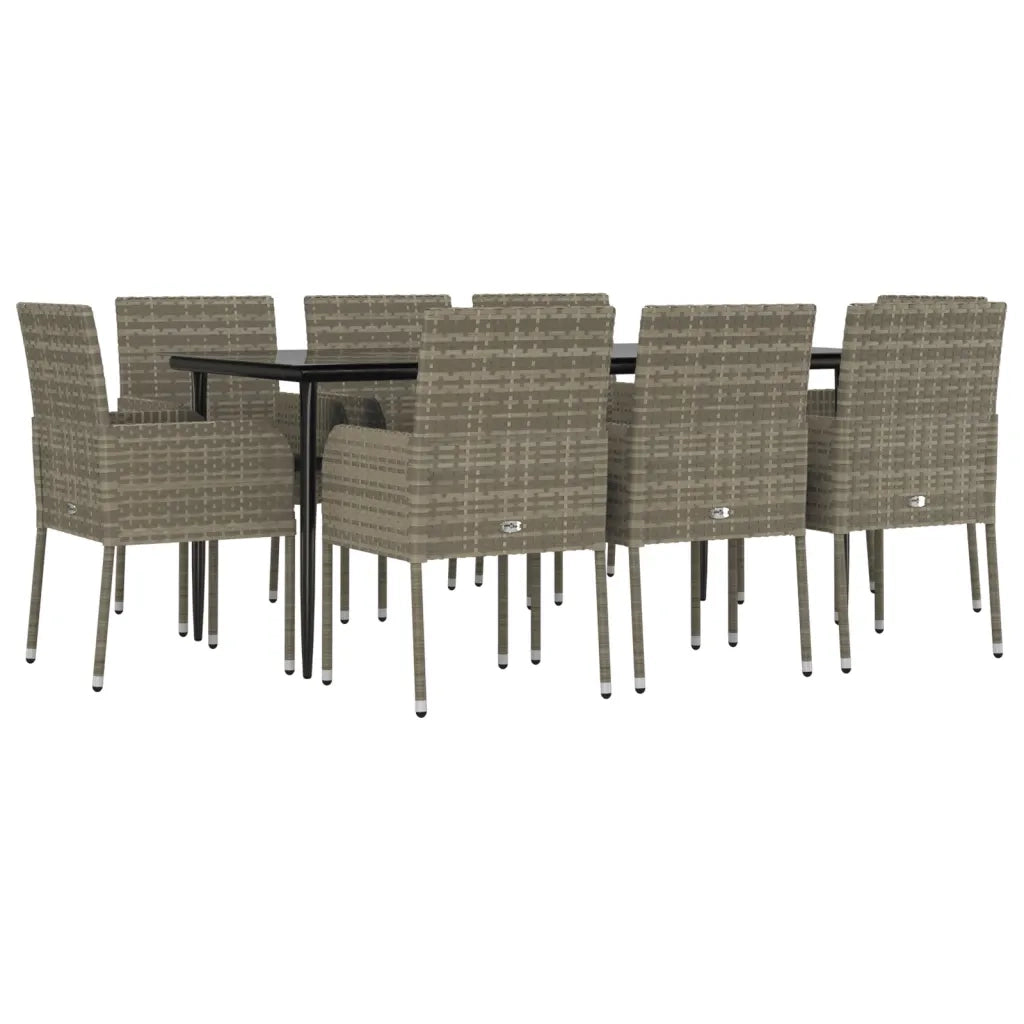 Set da Pranzo Giardino 9pz con Cuscini Nero e Grigio Polyrattancod mxl 69362