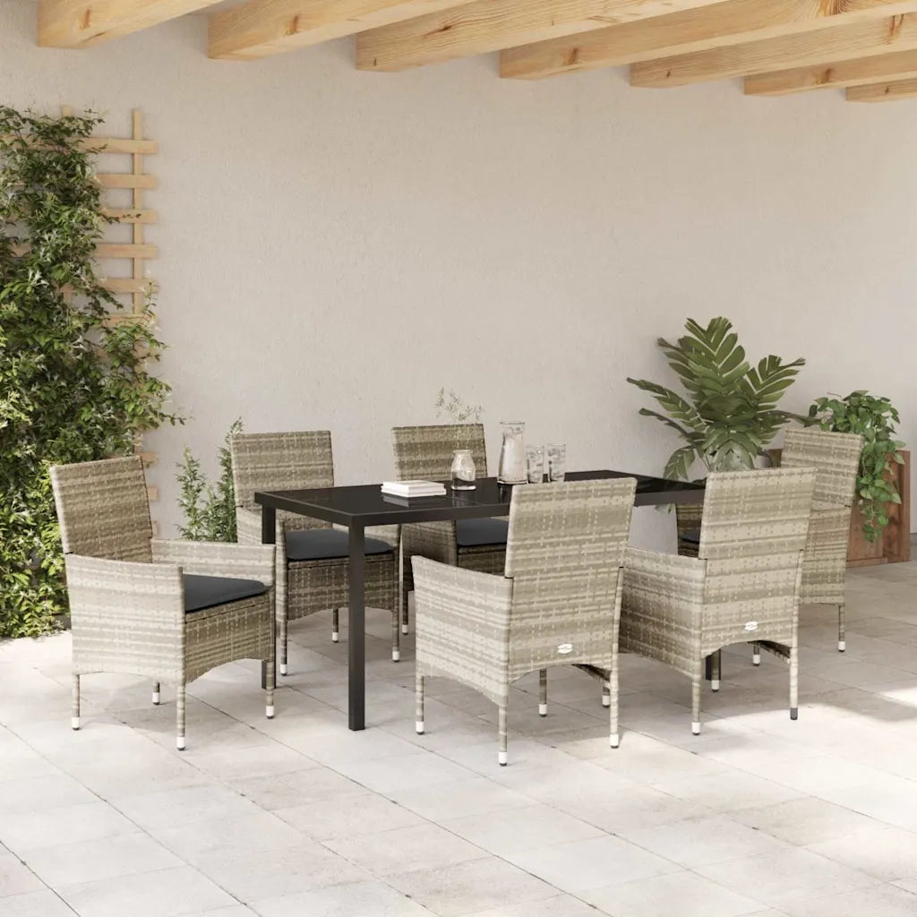 Set da Pranzo per Giardino 7 pcs Grigio chiaro polyrattan