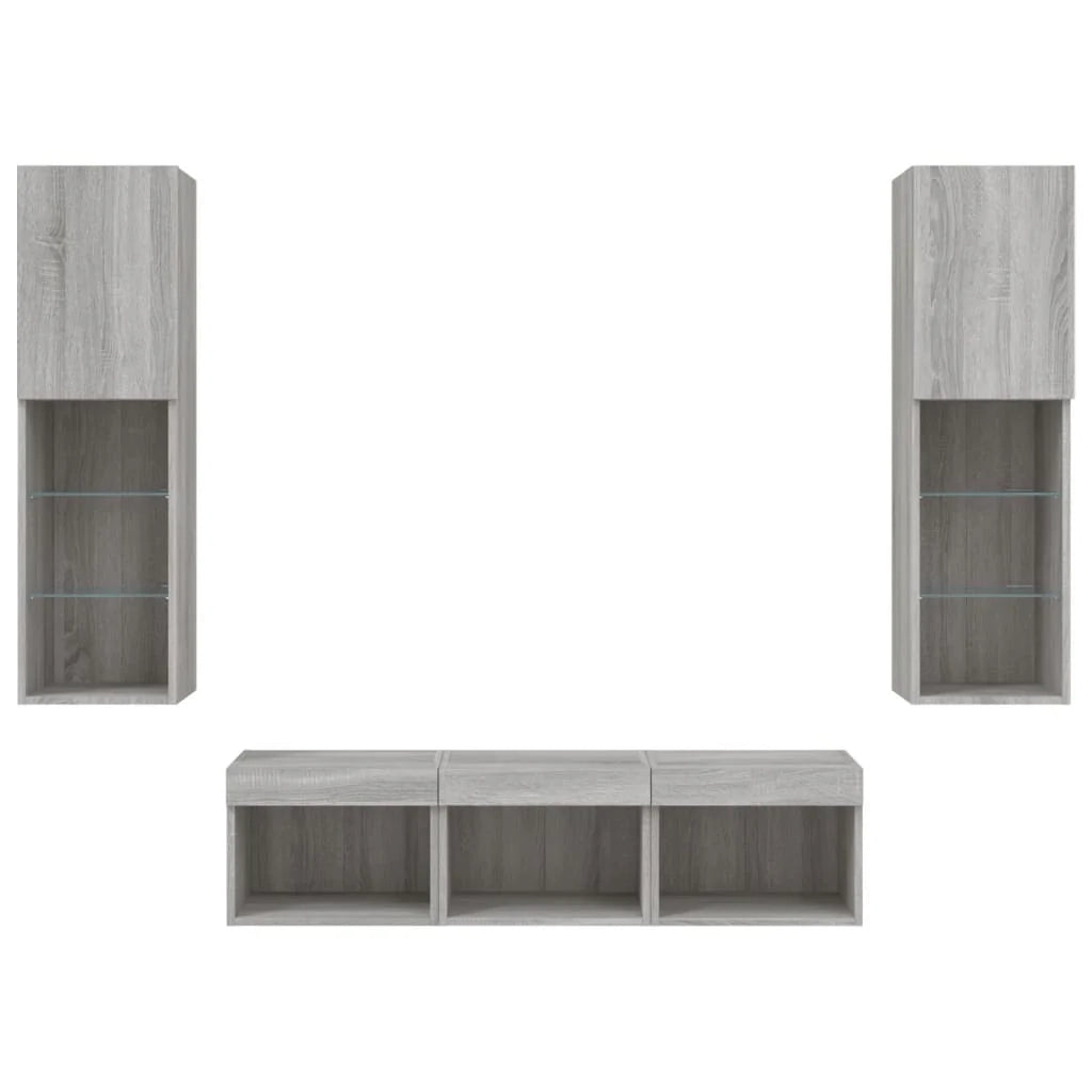 Mobile TV multimediale scaffale TV credenza mobile TV sala da pranzo soggiorno camera da letto con illuminazione a LED 5 pezzi legno ingegnerizzato Sonoma grigio 02_0029422
