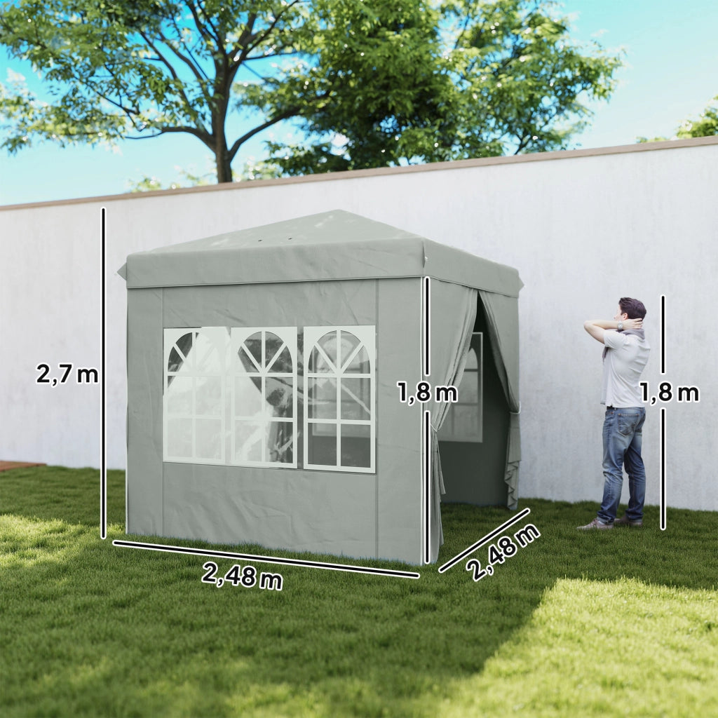 Gazebo Pieghevole 2,5x2,5 m Pop-up Altezza Regolabile 3 Livelli 4 Pareti Laterali Finestre UPF50+ ¨C Xylo ¨C Grigio