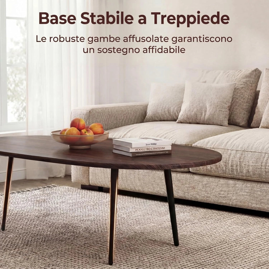 Tavolino da Caffè Mid-Century Moderno, Tavolino d'Accento Ovale Irregolare con Gambe in Metallo, Tavolino Compatto per Soggiorno, Ufficio Domestico, Angolo Lettura, Facile da Montare (Marrone)