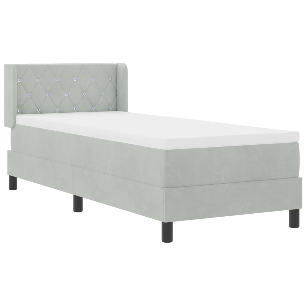 Letto con box spring e materasso grigio chiaro 80x200 cm in velluto