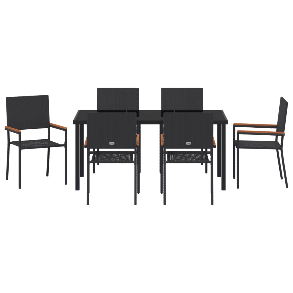 Set Pranzo Giardino in 7 Pezzi Nero in Polyrattan