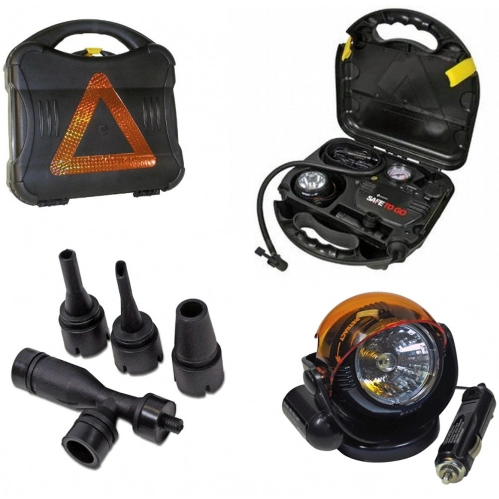 Trade Shop - Compressore D'aria Safe 12volt Manometro Triangolo Emergenza Auto Moto Portatile -