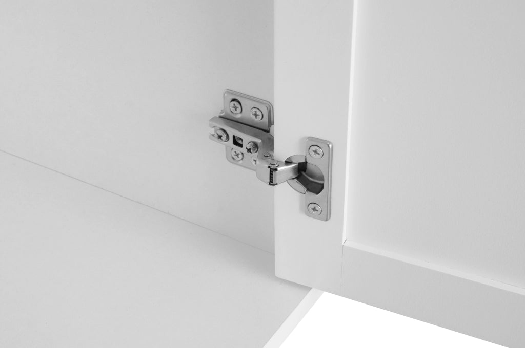 Cassettiera con Ante ¨C MINIMAL ¨C Bianco, Metallo Dorato, 3 Cassetti 2 Ante, 120x40x80, Design Moderno