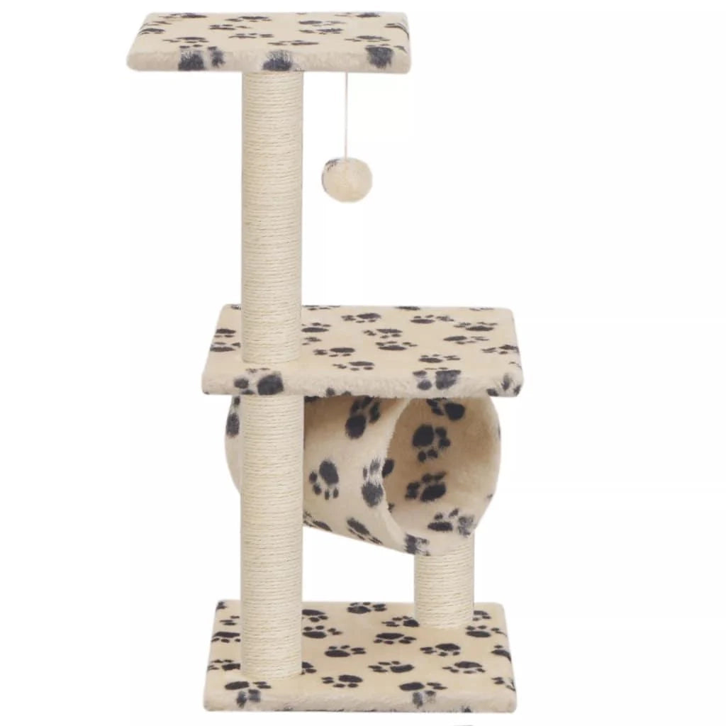Tiragraffi albero per gatti cuccia per gatti peluche in sisal 65 cm beige motivo a impronta di zampa 3702152
