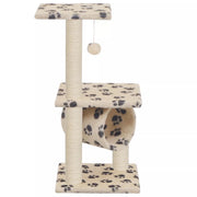 Tiragraffi albero per gatti cuccia per gatti peluche in sisal 65 cm beige motivo a impronta di zampa 3702152