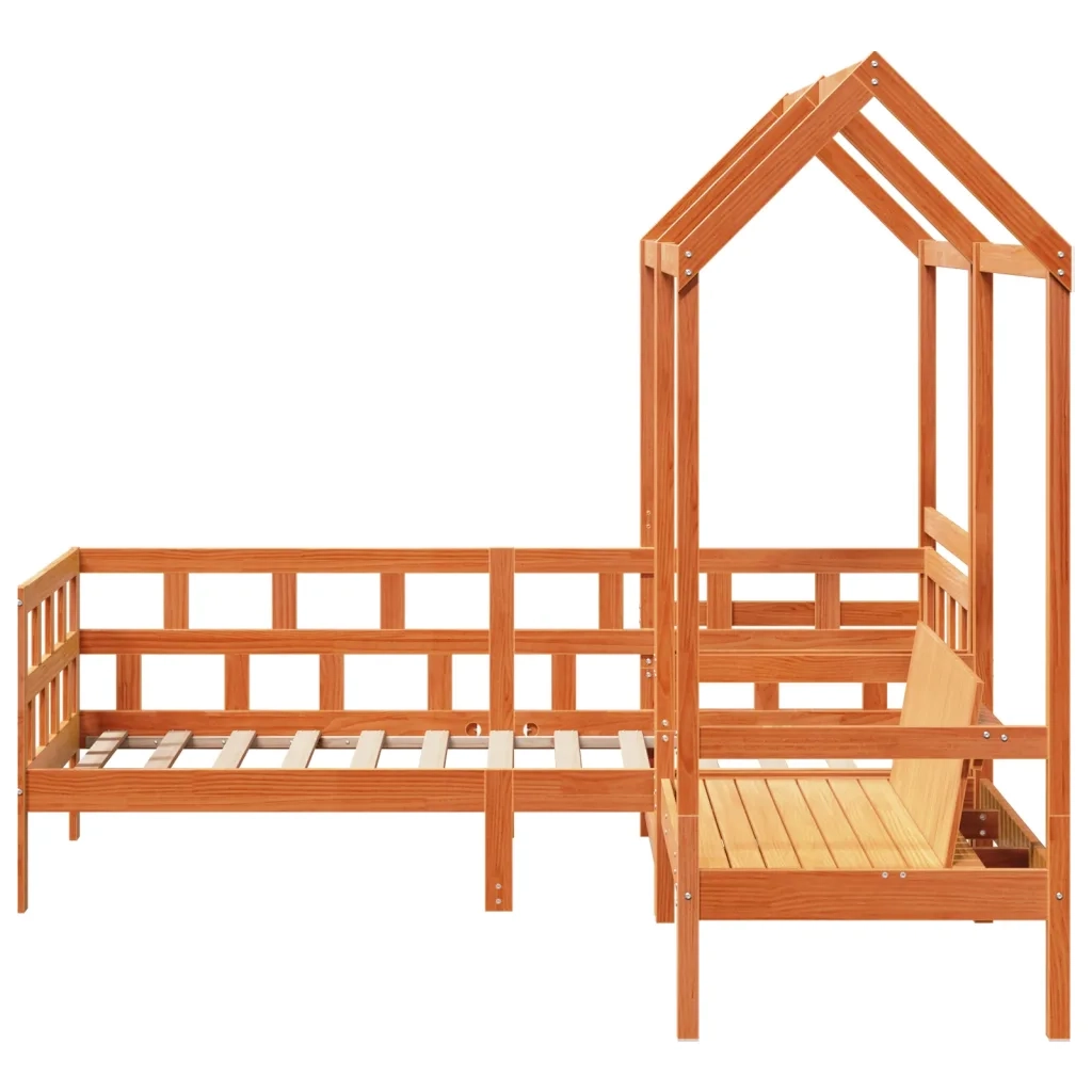 Letto singolo | Letto per adulti | Set Dormeuse con Tetto Marrone Cera 90x200 cm Massello Pino