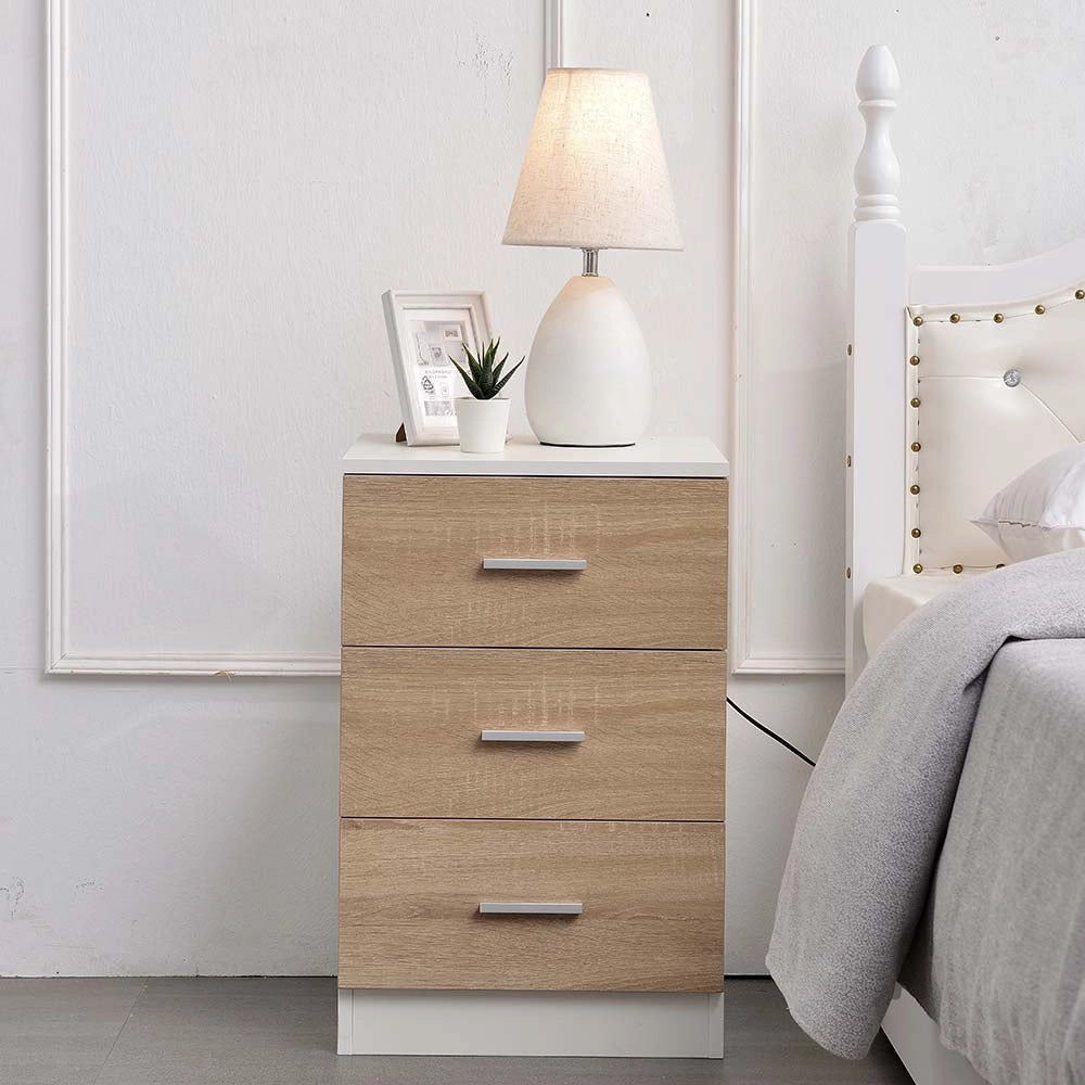 Comodino Mobiletto Cassettiera 3 Cassetti Design Moderno Legno Mdf Bianco Quercia