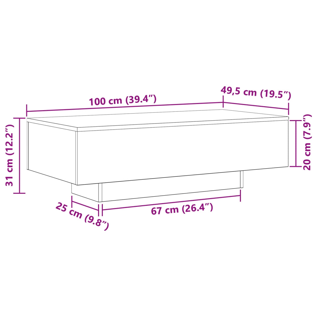 Tavolino da caffÃ¨  Nero Rovere 100x30x36,5 cm Legno ingegnerizzato
