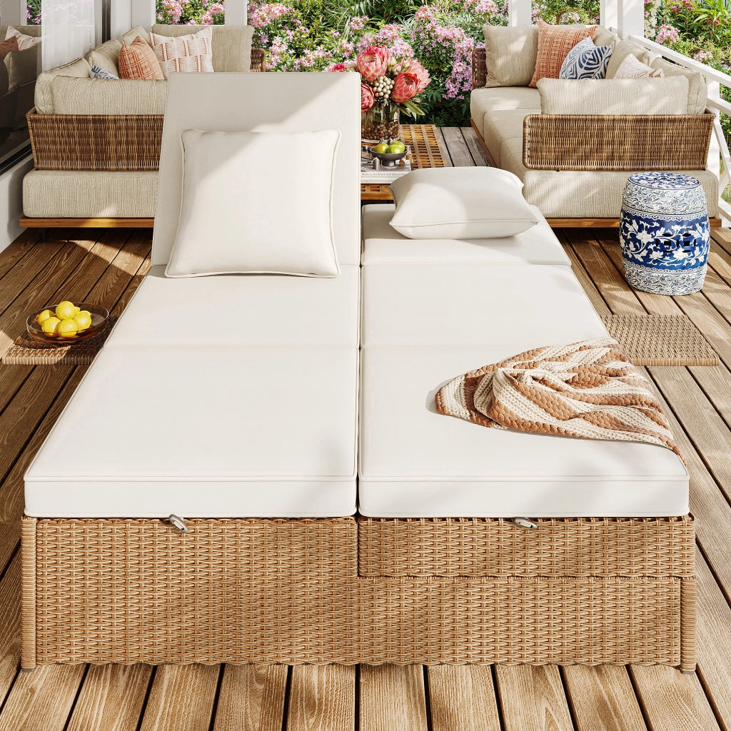 Lettino da Giardino Pieghevole Doppio in Rattan con Cuscino ¨C MINIMAL ¨C Bianco