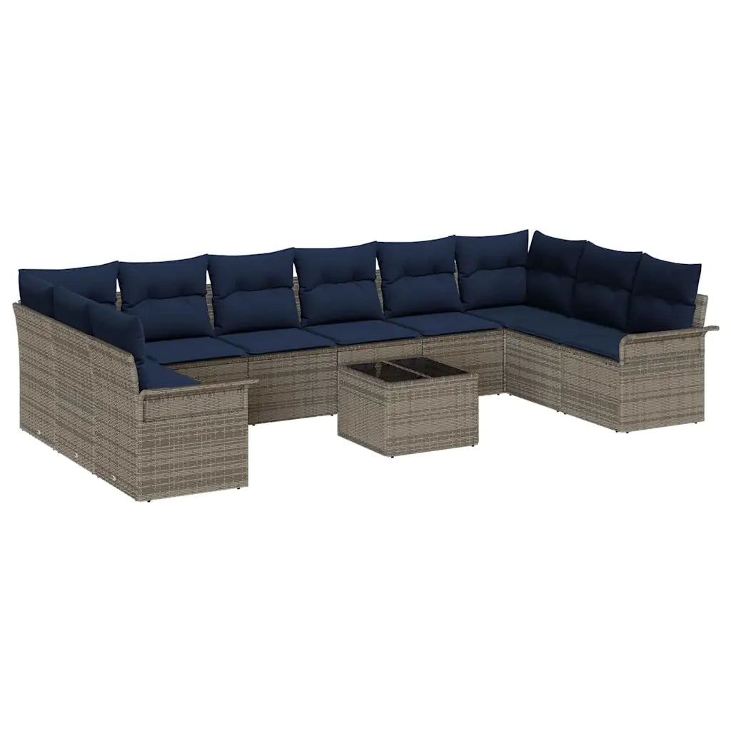 Set Divano da Giardino con cuscino 11 pcs Grigio polyrattan
