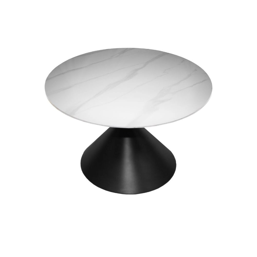 Set 2 tavolini da salotto rotondi Punto con piano effetto marmo bianco e gambe in metallo nero