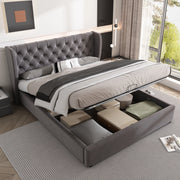 DESMIU Letto contenitore 140 × 190 cm 2 posti con vano idraulico, senza materasso, velluto, grigio