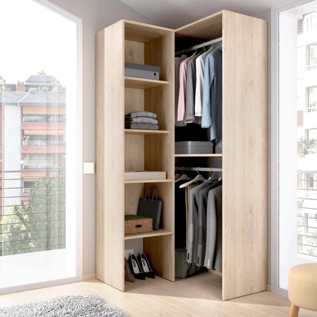 Guardaroba Arpagone, Struttura per cabina armadio angolare, Mobile appendiabiti aperto ad angolo, 79x88h186 cm, Rovere