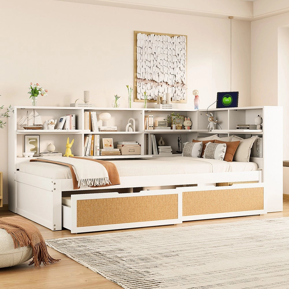 Letto Singolo con Cassetto e Contenitore in Legno Massello ¨C MINIMAL ¨C Bianco 90x200