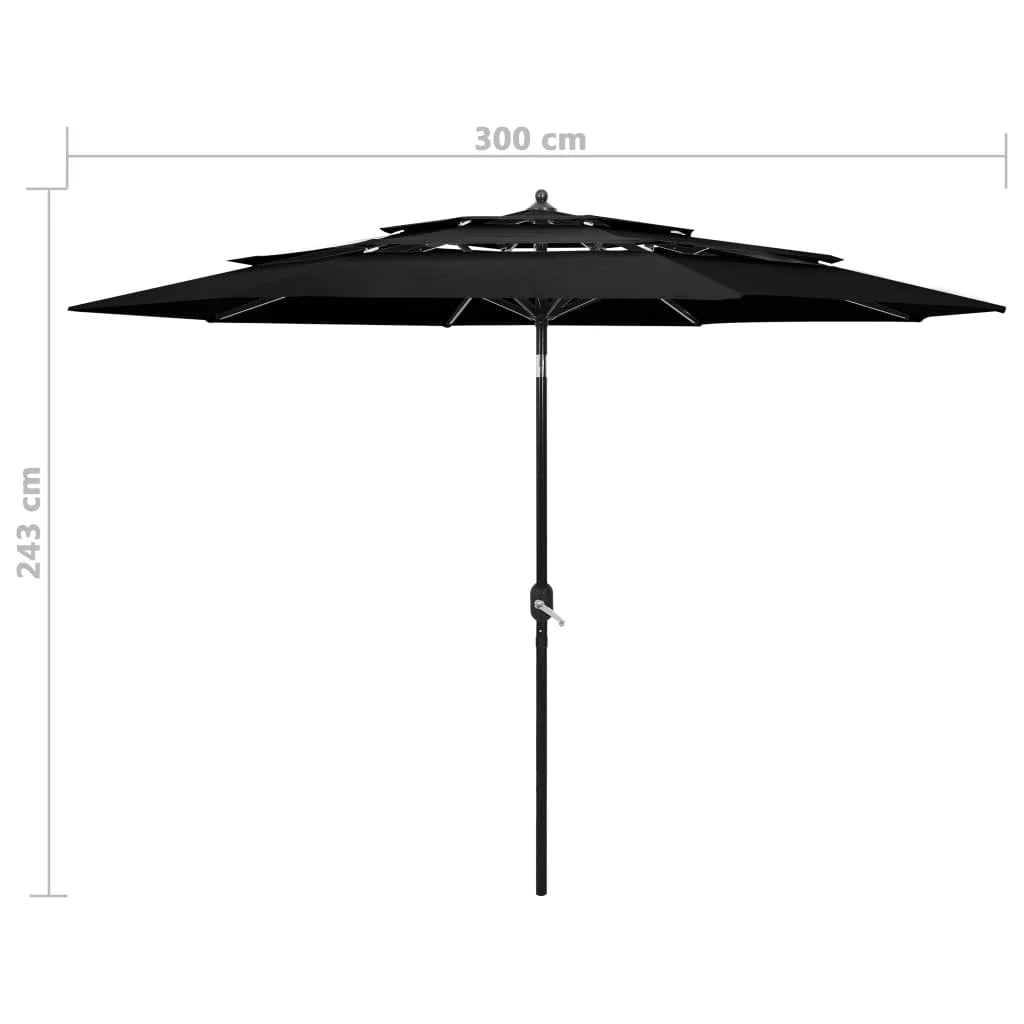 Ombrellone a tre livelli con palo in alluminio nero da 3 m 02_0008759