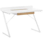 Scrivania da ufficio in MDF bianco e legno chiaro 120 x 60 cm con 1 cassetto gambe in metallo design scandinavo