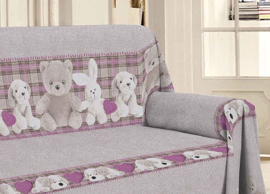 Telo Arredo Multiuso Linea Pensieri Delicati In 100% Cotone Disegno Peluches - Matrimoniale - Rosa
