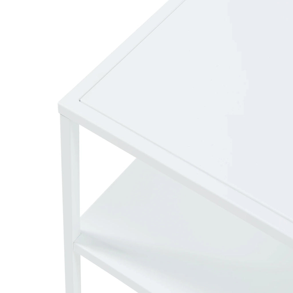 Tavolino da caffè consolle laterale con piano quadrato e ripiano in acciaio 60 x 60 x 45 cm bianco opaco 03_0010852