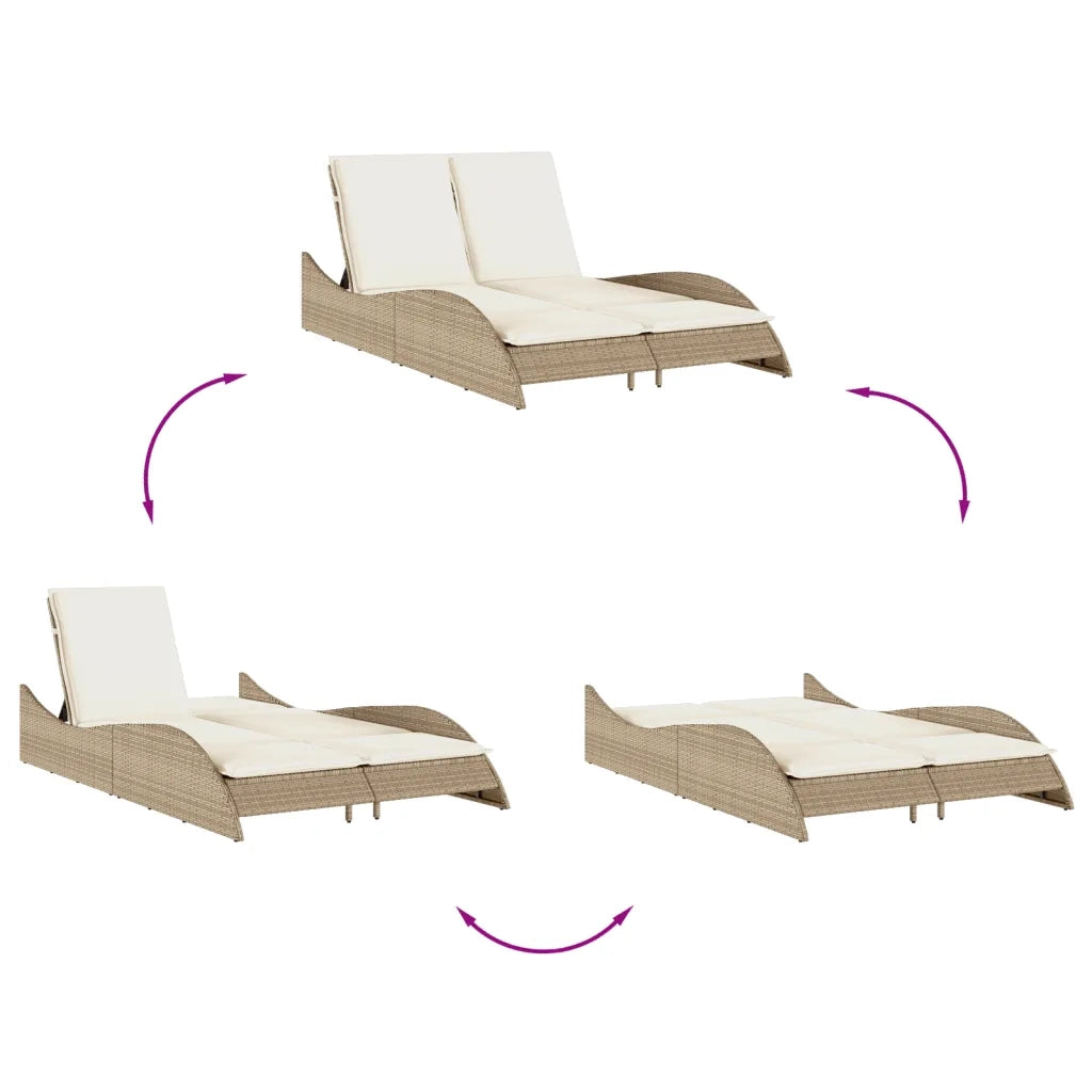 Lettino Prendisole | Sdraio da giardino | Lettino da sole con Cuscini Beige 114x205x73 cm Polyrattan