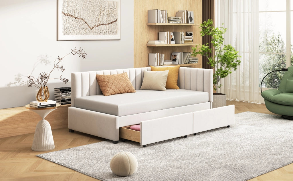 Letto imbottito divano letto in velluto beige 90x200 cm